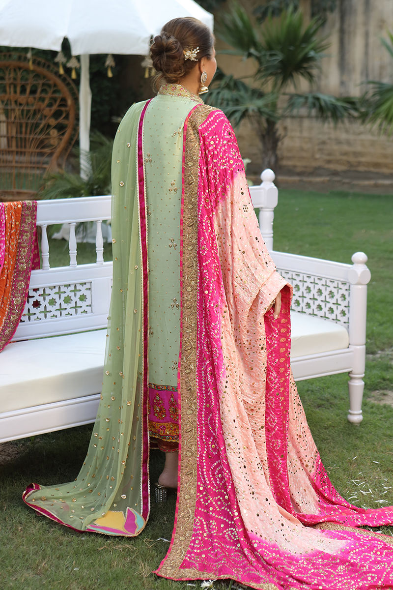 Pistachio Green Embroidered Silk Salwar Kameez (3-Piece) - Image 2