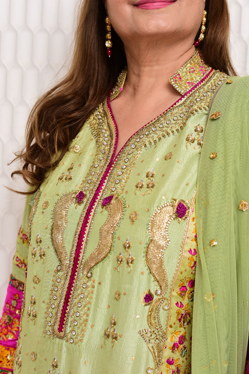 Pistachio Green Embroidered Silk Salwar Kameez (3-Piece) - Image 4