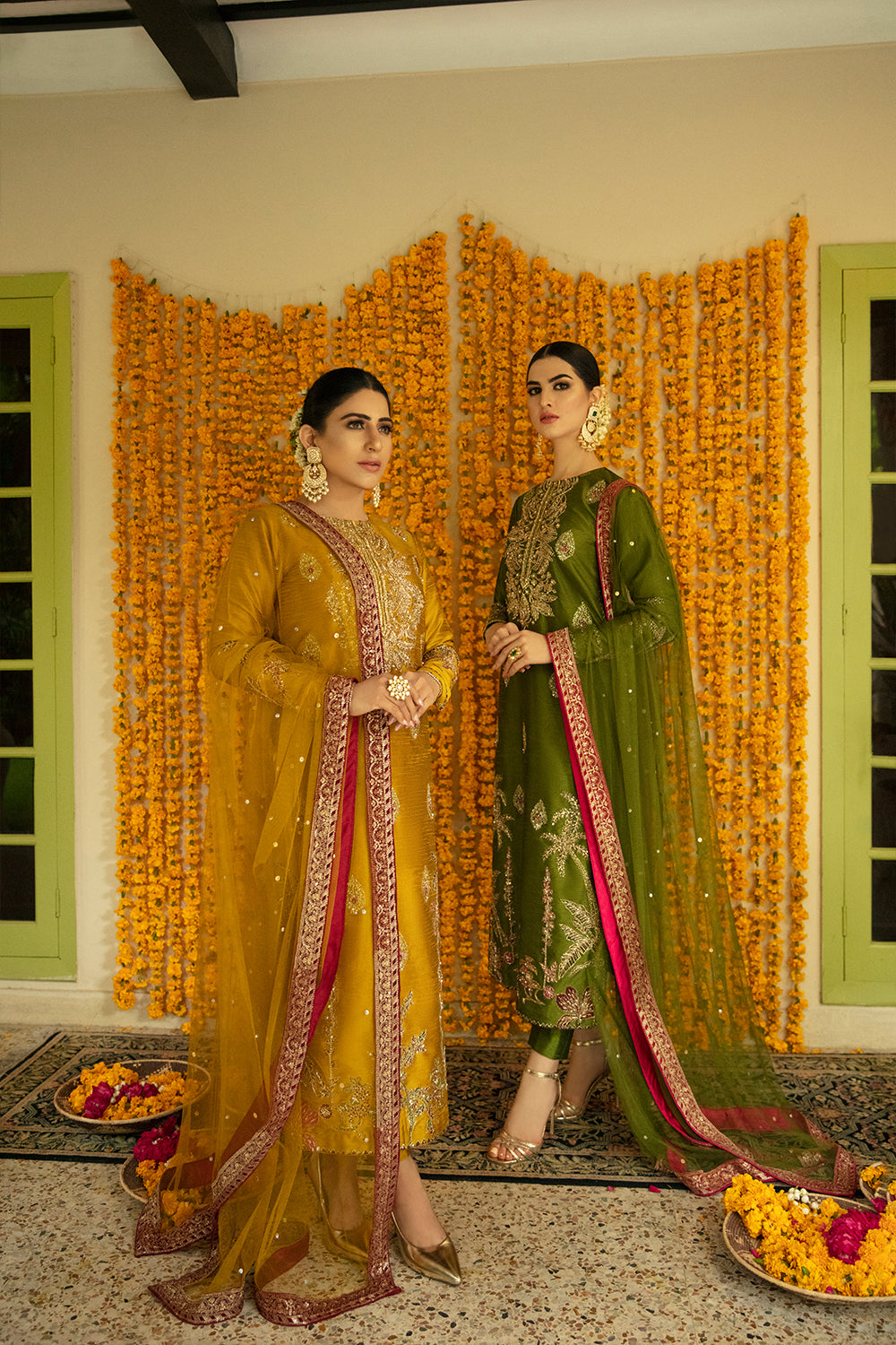 Olive Green Tilla Embroidered Rod Silk Salwar Kameez (3-Piece) - Image 1