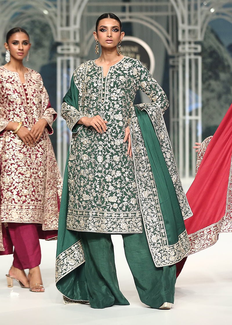 Emerald Green Dori Gota Satin Kurta (3-Piece) - Image 1