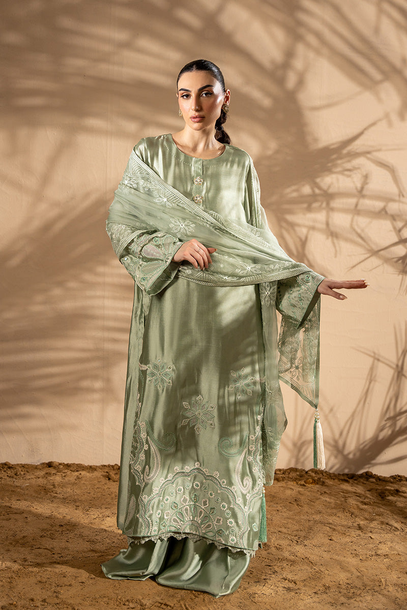 Pistachio Embroidered Sheesha Silk Salwar Kameez (3-Piece) - Image 1