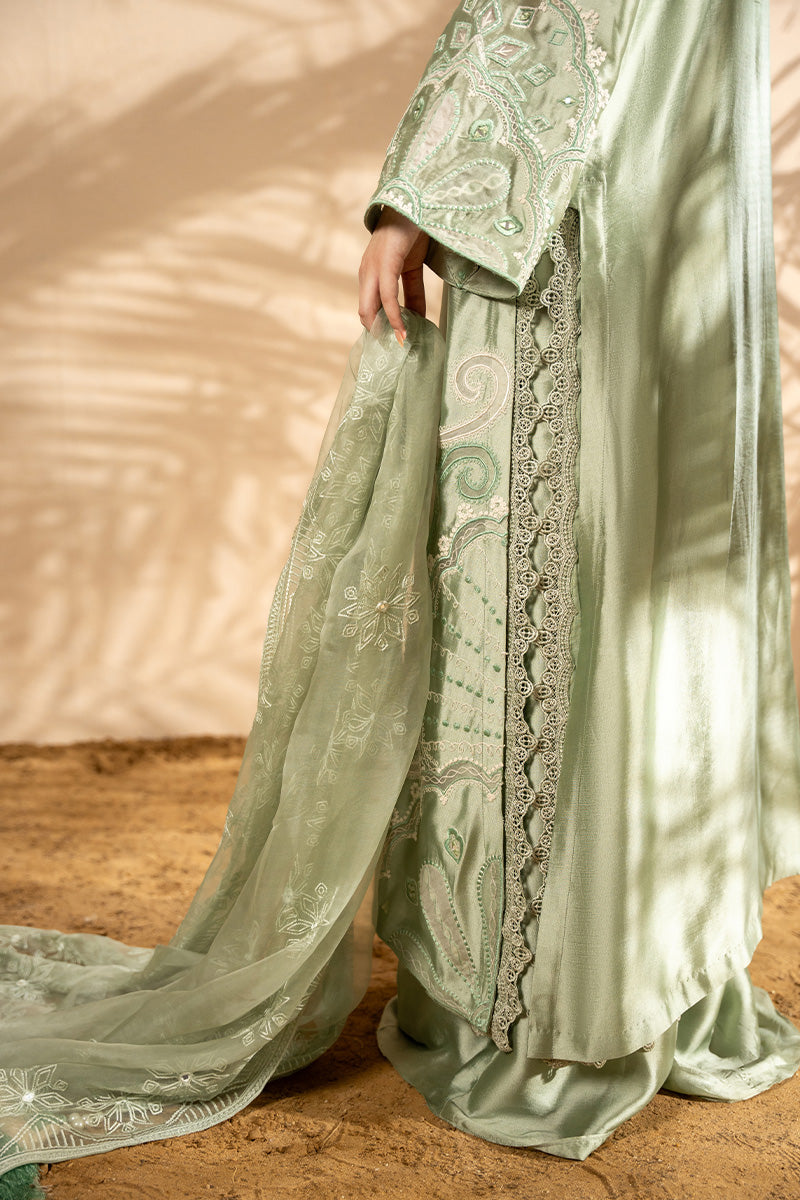 Pistachio Embroidered Sheesha Silk Salwar Kameez (3-Piece) - Image 2