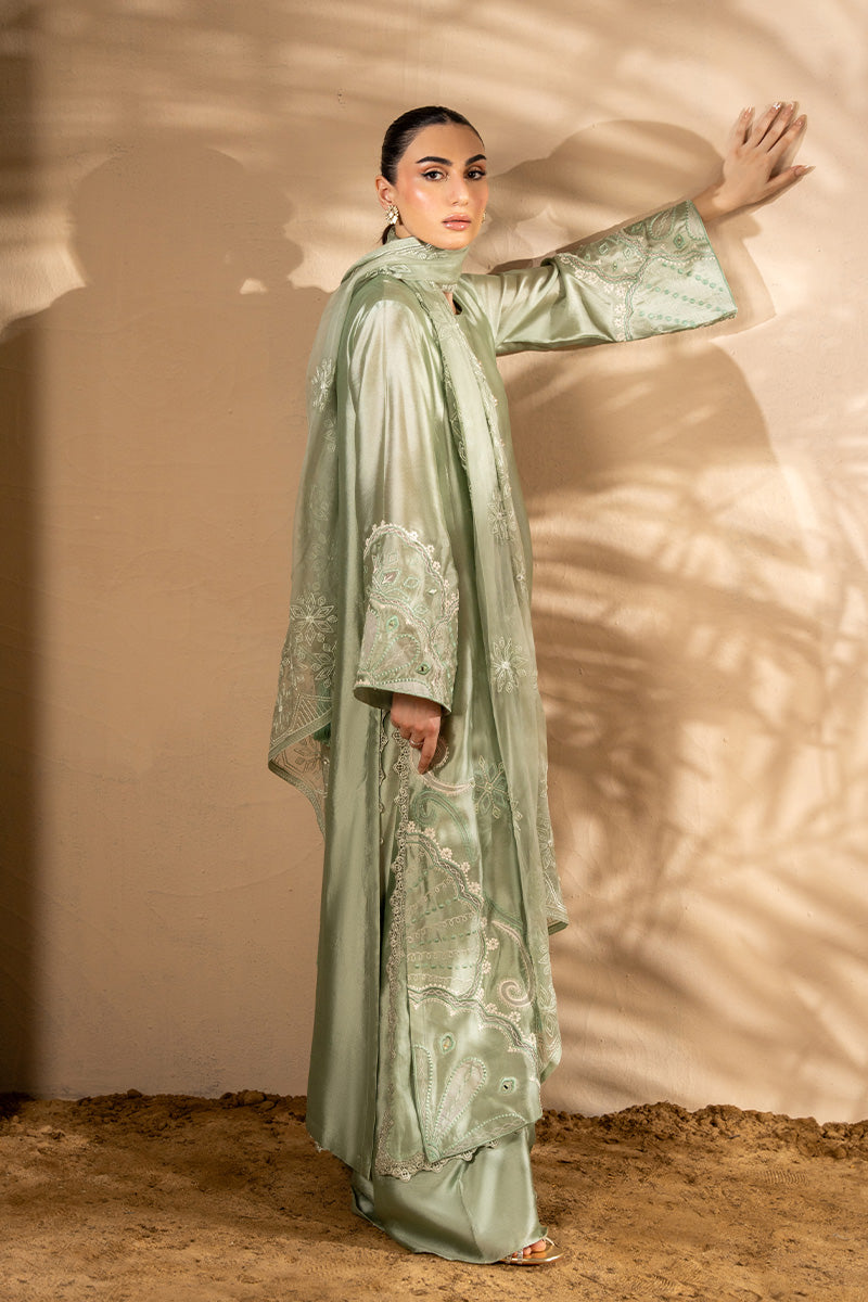 Pistachio Embroidered Sheesha Silk Salwar Kameez (3-Piece) - Image 3