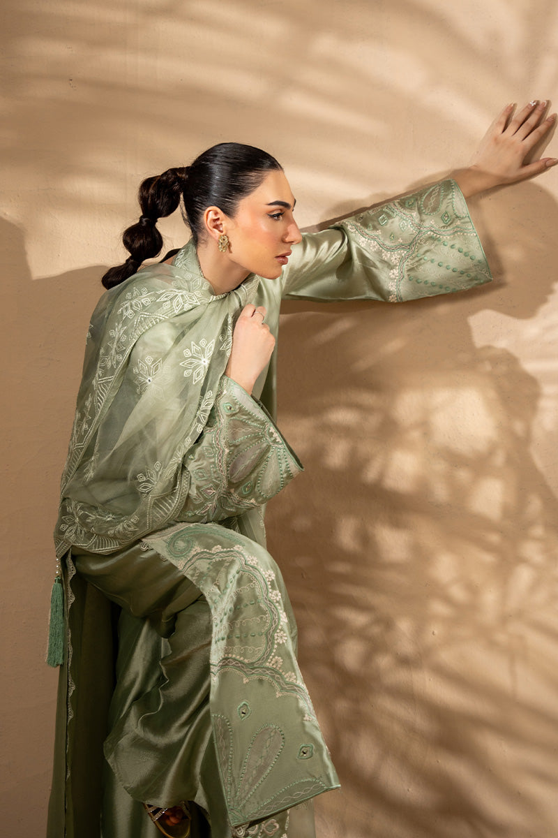 Pistachio Embroidered Sheesha Silk Salwar Kameez (3-Piece) - Image 4