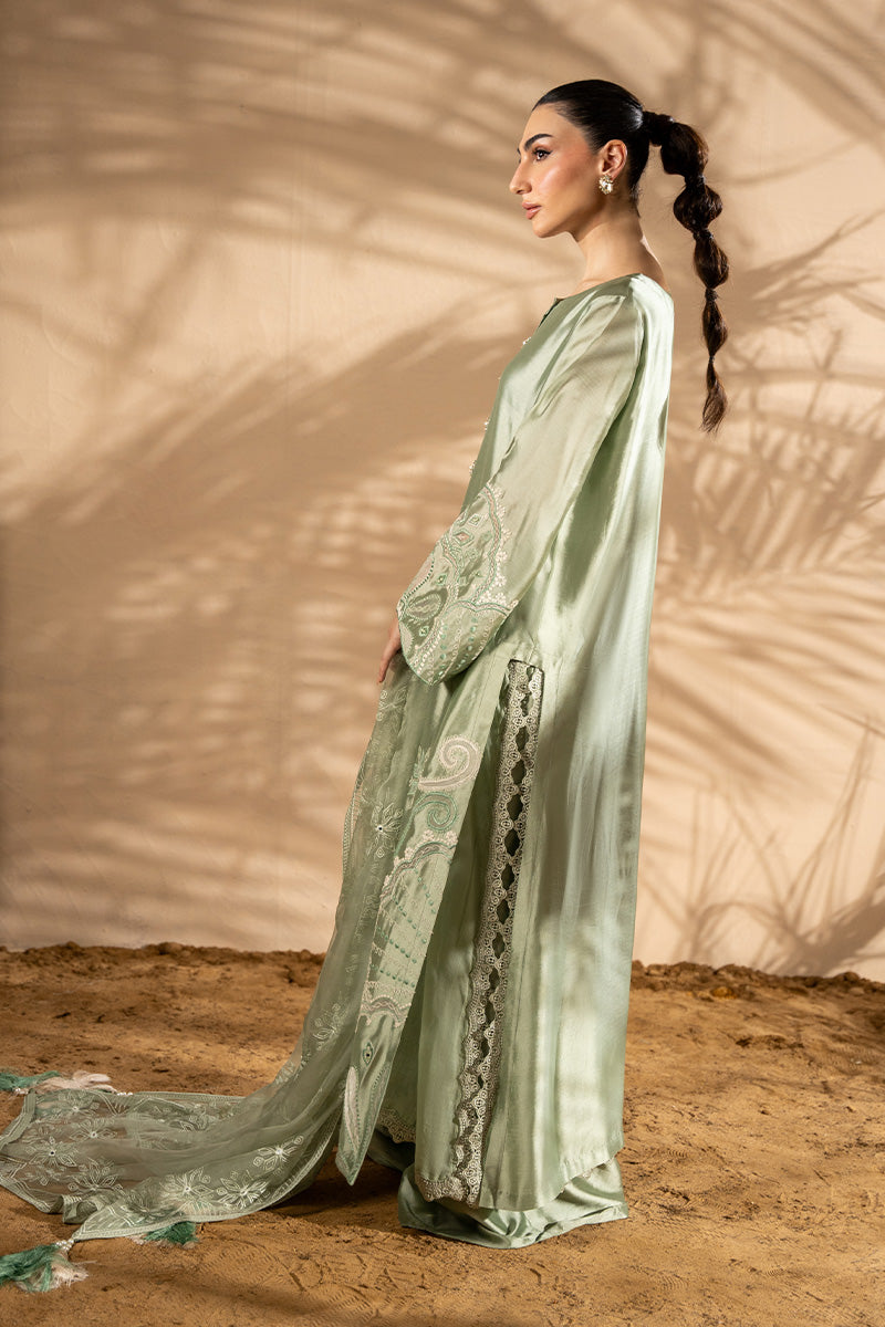 Pistachio Embroidered Sheesha Silk Salwar Kameez (3-Piece) - Image 6