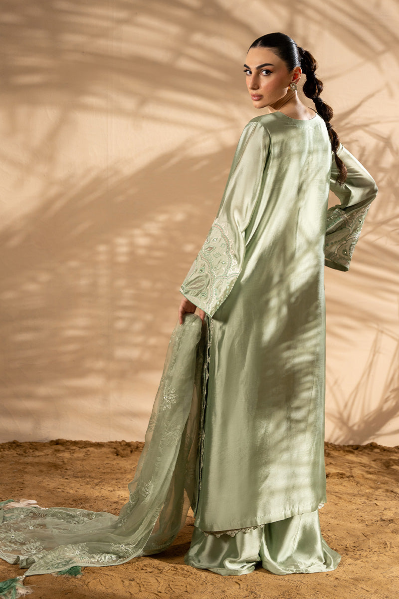 Pistachio Embroidered Sheesha Silk Salwar Kameez (3-Piece) - Image 7