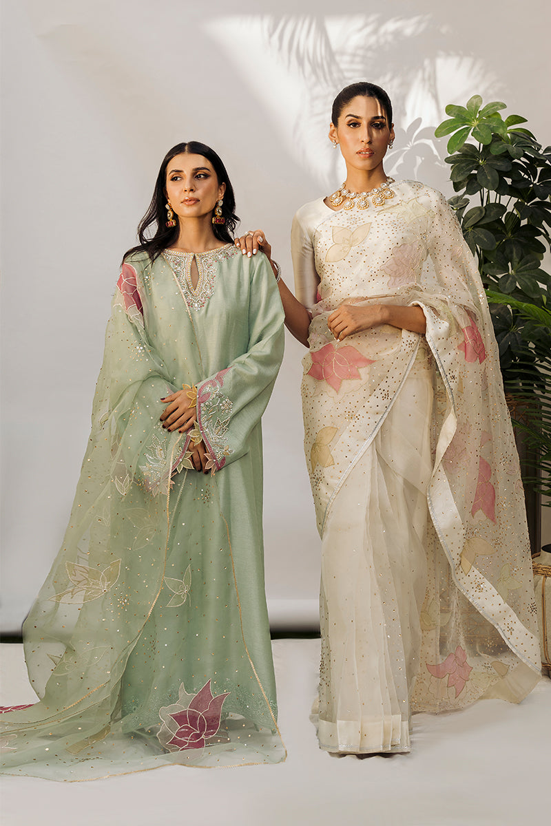 Mint Appliqué Embroidered Silk Salwar Kameez (3-Piece) - Image 5