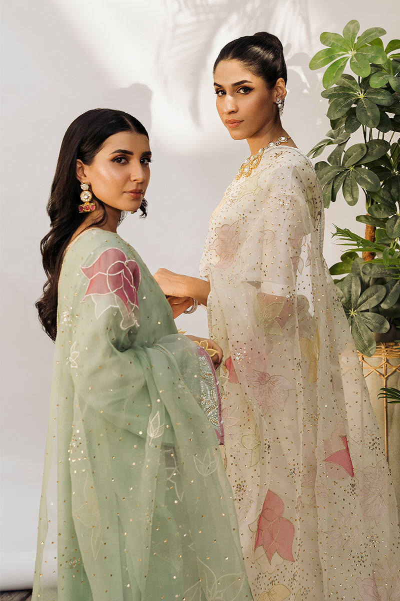 Mint Appliqué Embroidered Silk Salwar Kameez (3-Piece) - Image 6