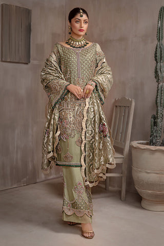 Pakistani Sage Green Embellished Silk-Blend Salwar Kameez (3-Piece) - Image 4