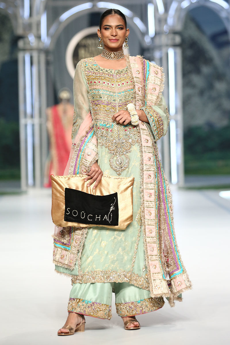 Sage Green & Lilac Embroidered Silk-Blend Salwar Kameez (3-Piece) - Image 1