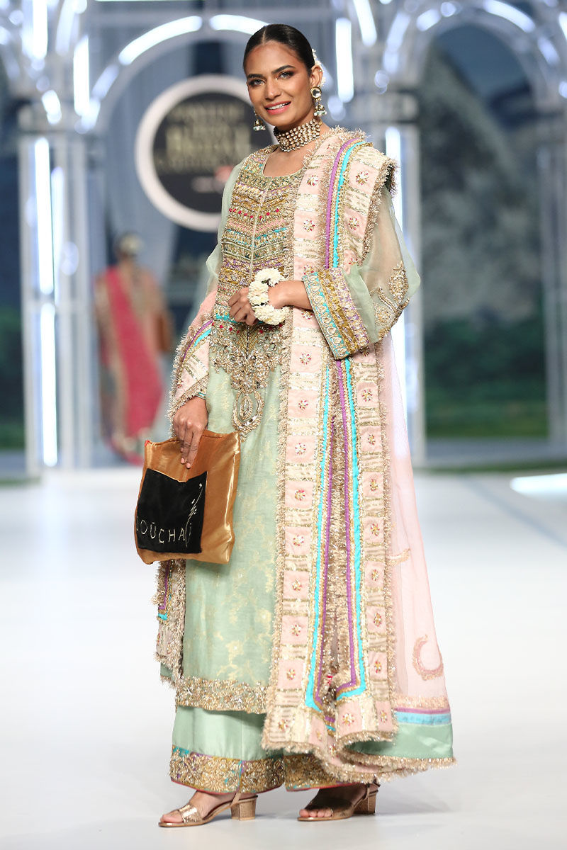 Sage Green & Lilac Embroidered Silk-Blend Salwar Kameez (3-Piece) - Image 2