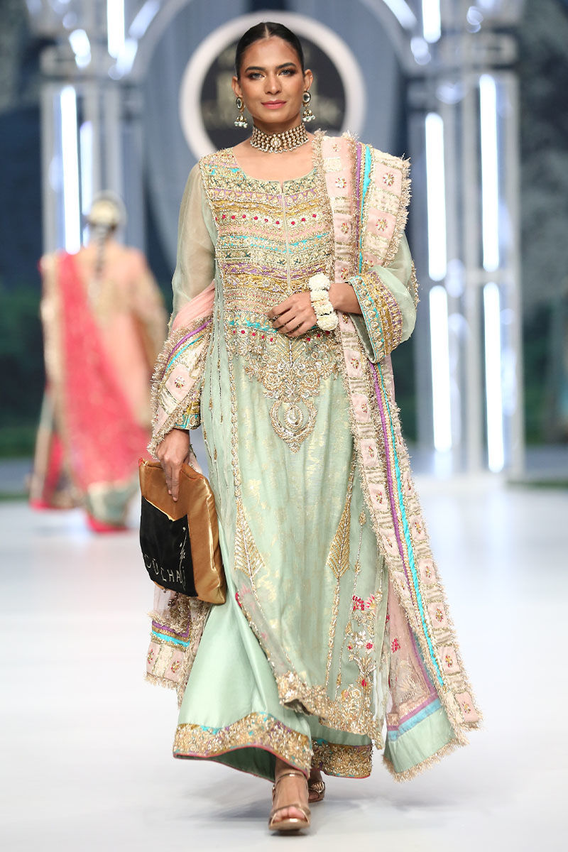 Sage Green & Lilac Embroidered Silk-Blend Salwar Kameez (3-Piece) - Image 4