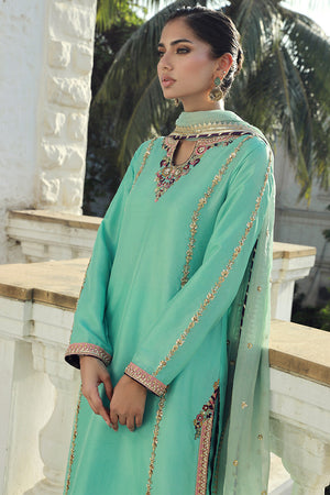 Pakistani Aqua Green Embellished Silk Salwar Kameez (3-Piece) - Image 4