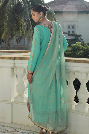 Pakistani Aqua Green Embellished Silk Salwar Kameez (3-Piece) - Image 6