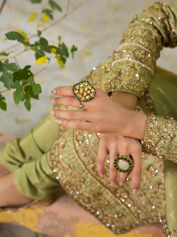 Pakistani Pistachio Green Embroidered Silk-Blend Kurta Set (3-Piece) - Image 2