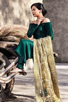 Pakistani Emerald Green Silk Salwar Kameez with Gold Embroidered Dupatta (3-Piece) - Image 3