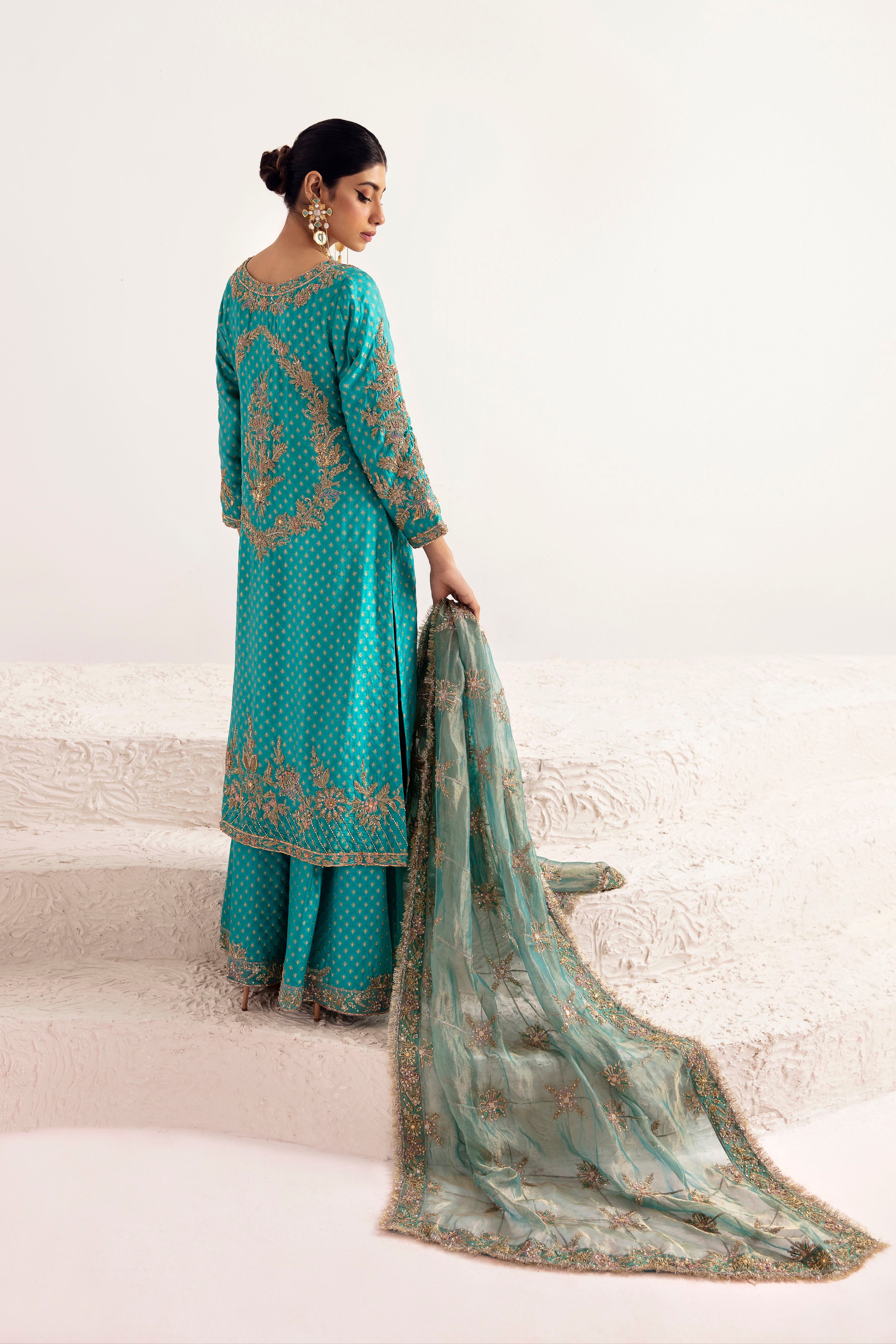Agate Green Zardozi Silk Jamawar Salwar Kameez (3-Piece) - Image 5