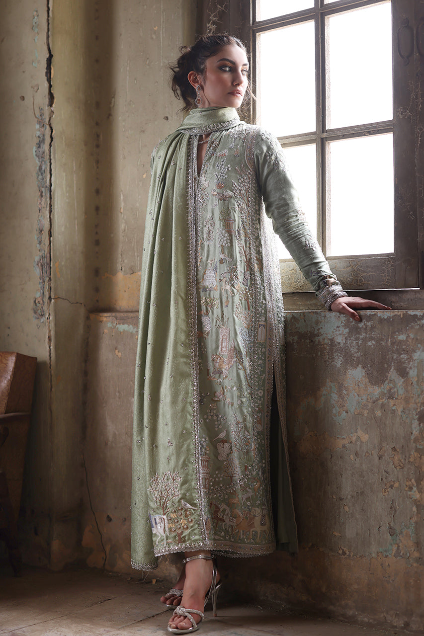 Mint Zardozi Resham Silk Jamawar Salwar Kameez (3-Piece) - Image 4