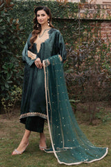 Emerald Green Kashmiri Embroidered Silk Phiran (3-Piece) - Image 2