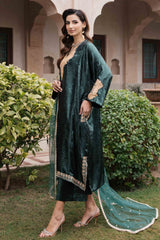 Emerald Green Kashmiri Embroidered Silk Phiran (3-Piece) - Image 5