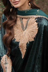 Emerald Green Kashmiri Embroidered Silk Phiran (3-Piece) - Image 8