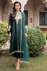 Emerald Green Kashmiri Embroidered Silk Phiran (3-Piece) - Image 9