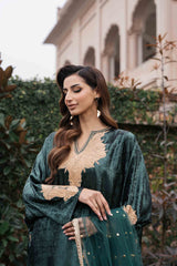 Pakistani Emerald Kashmiri Embroidered Silk Phiran (3-Piece) - Image 3