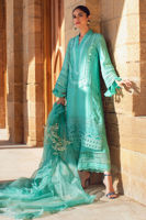 Aqua Green Embroidered Silk Net Salwar Kameez (3-Piece) - Image 2