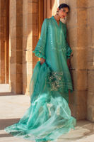 Aqua Green Embroidered Silk Net Salwar Kameez (3-Piece) - Image 3