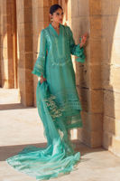 Aqua Green Embroidered Silk Net Salwar Kameez (3-Piece) - Image 4