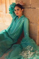 Aqua Green Embroidered Silk Net Salwar Kameez (3-Piece) - Image 5