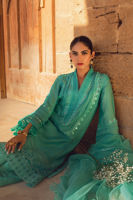 Aqua Green Embroidered Silk Net Salwar Kameez (3-Piece) - Image 6