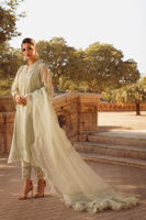 Pakistani Mint Embroidered Silk Net Salwar Kameez (3-Piece) - Image 4