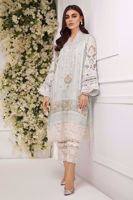 Pakistani Pale Mint Embroidered Silk Net Salwar Kameez (3-Piece) - Image 3