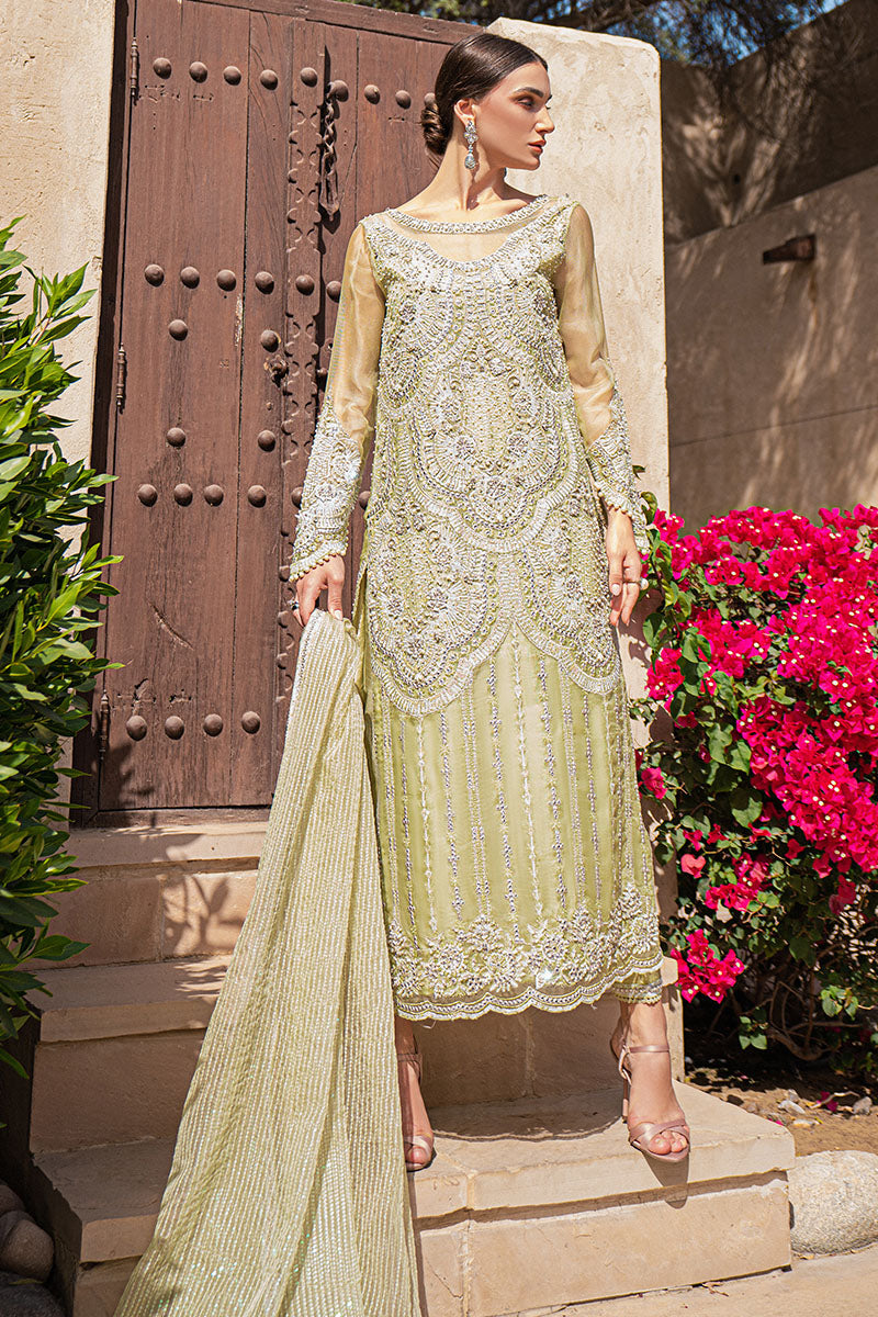 Mellow Green Hand-Embellished Silk Organza Long Shirt (3-Piece) - Image 2