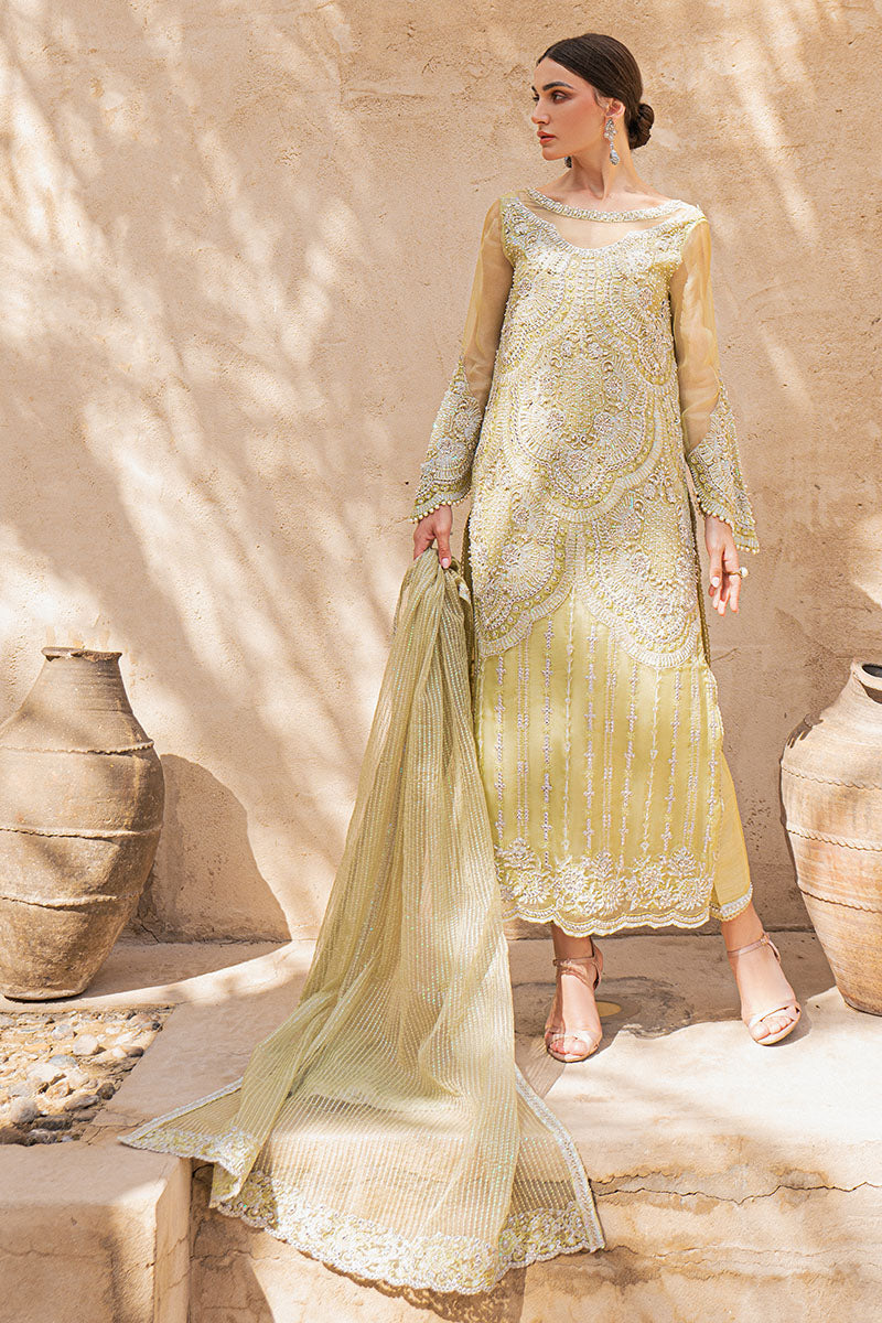 Mellow Green Hand-Embellished Silk Organza Long Shirt (3-Piece) - Image 3