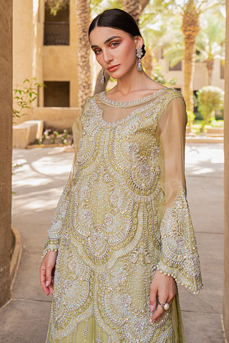 Mellow Green Hand-Embellished Silk Organza Long Shirt (3-Piece) - Image 4