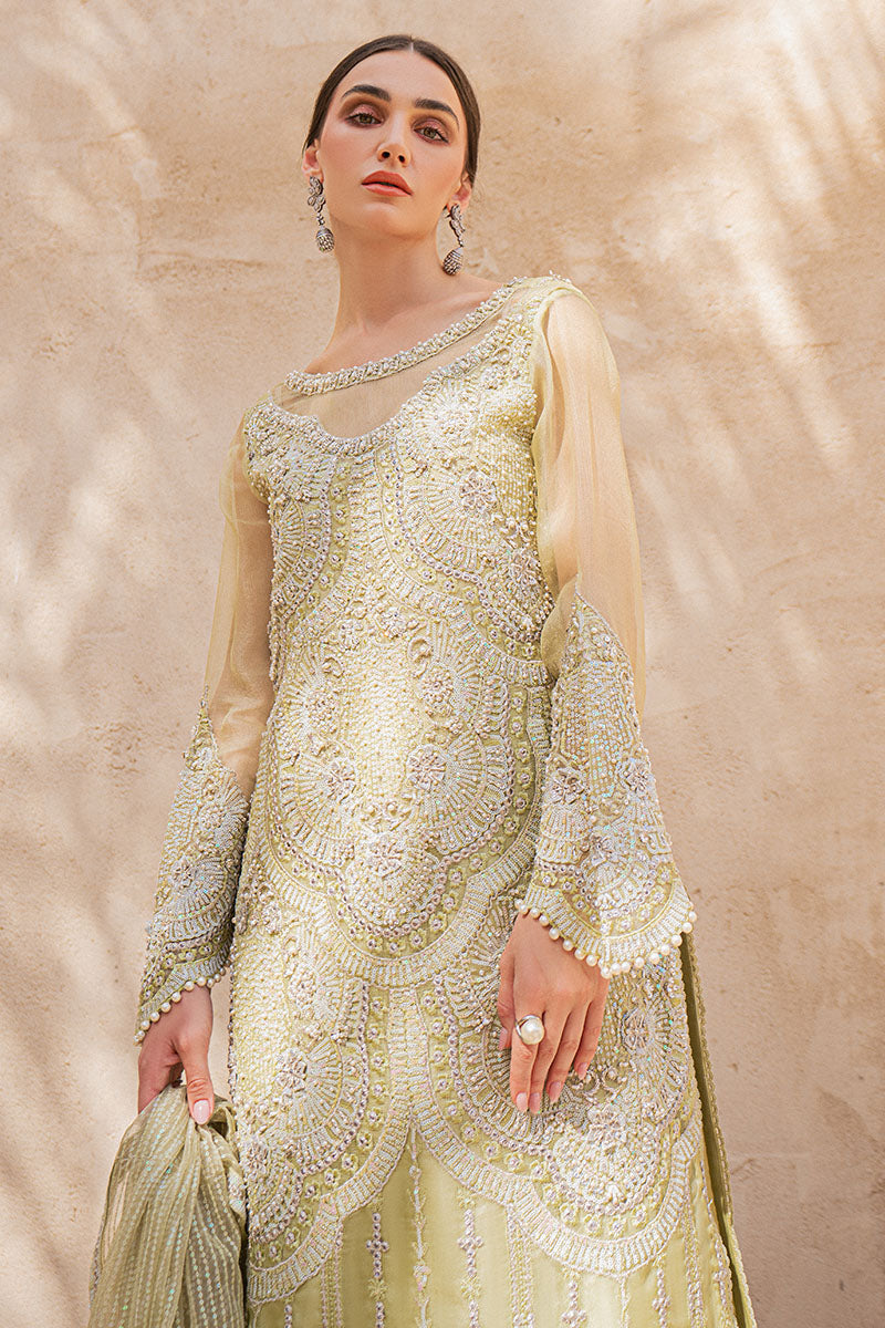 Mellow Green Hand-Embellished Silk Organza Long Shirt (3-Piece) - Image 5