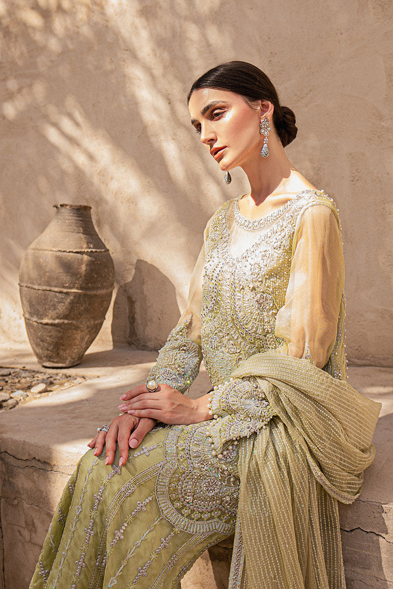 Mellow Green Hand-Embellished Silk Organza Long Shirt (3-Piece) - Image 6