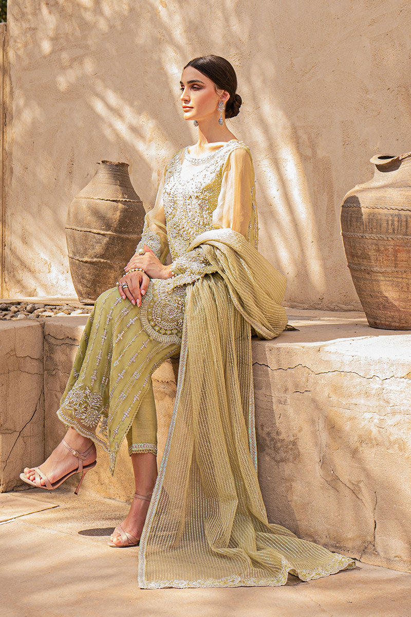 Mellow Green Hand-Embellished Silk Organza Long Shirt (3-Piece) - Image 7