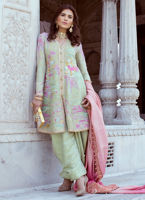 Mint Green Embroidered Silk Salwar Kameez (3-Piece) - Image 1