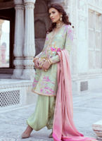 Mint Green Embroidered Silk Salwar Kameez (3-Piece) - Image 2