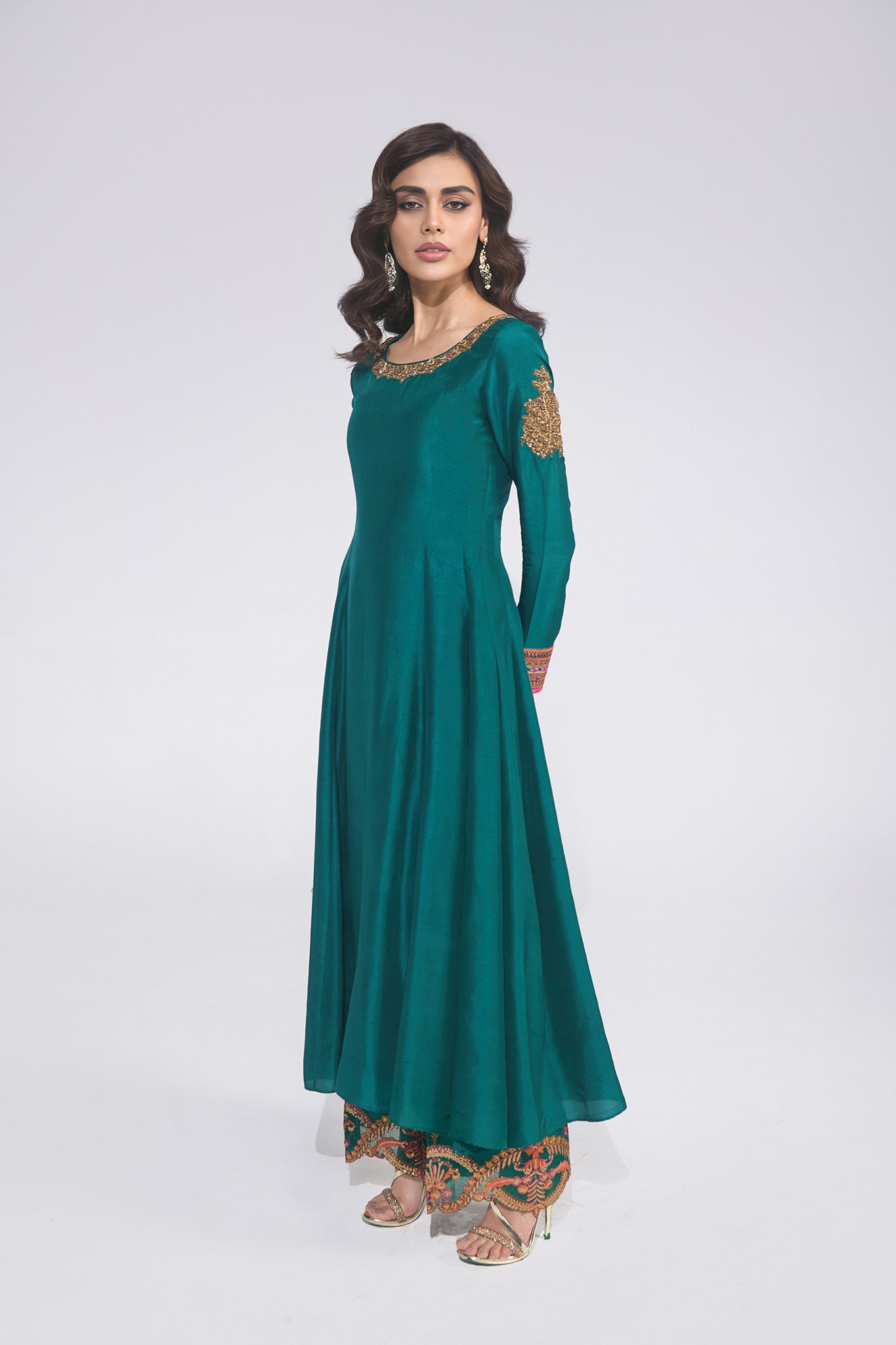 Pakistani Bottle Green Zardozi Pure Silk Salwar Kameez (3-Piece) - Image 4