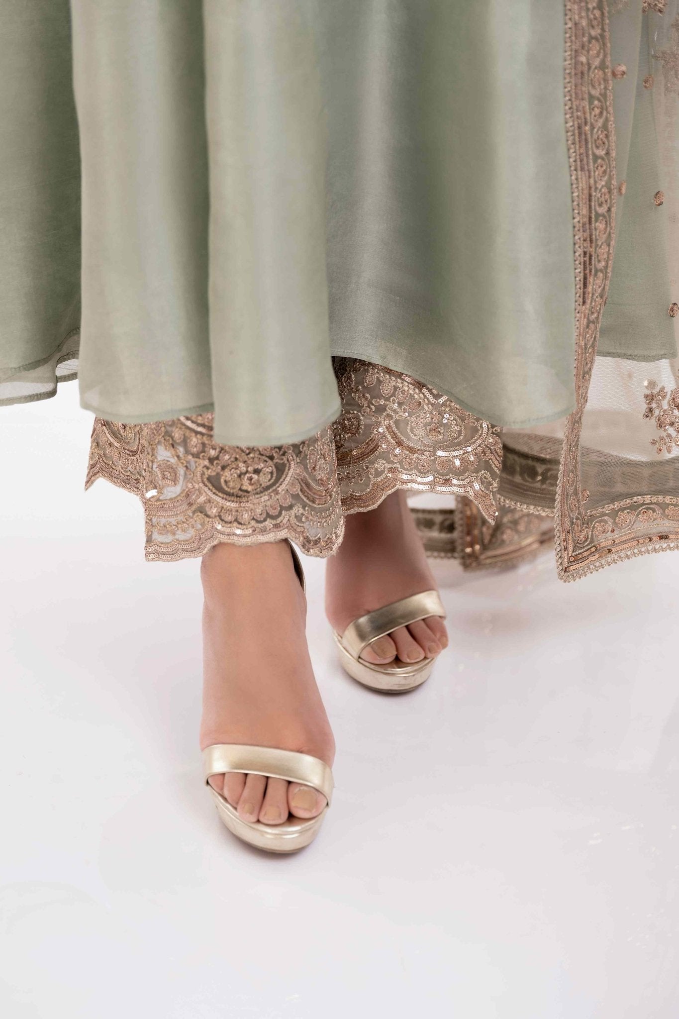 Pakistani Jade Zardozi Pure Silk Airline Shirt (3-Piece) - Image 10