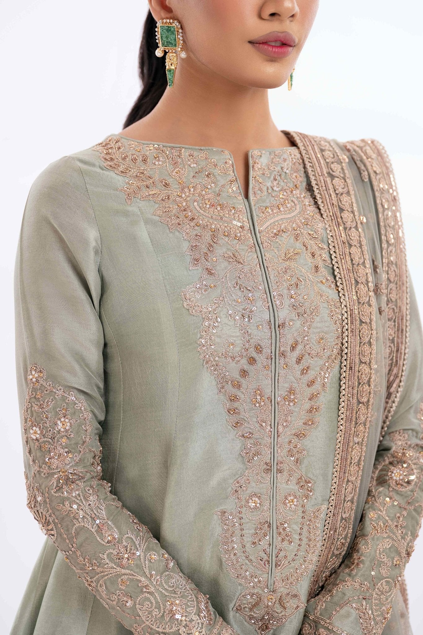 Pakistani Jade Zardozi Pure Silk Airline Shirt (3-Piece) - Image 3