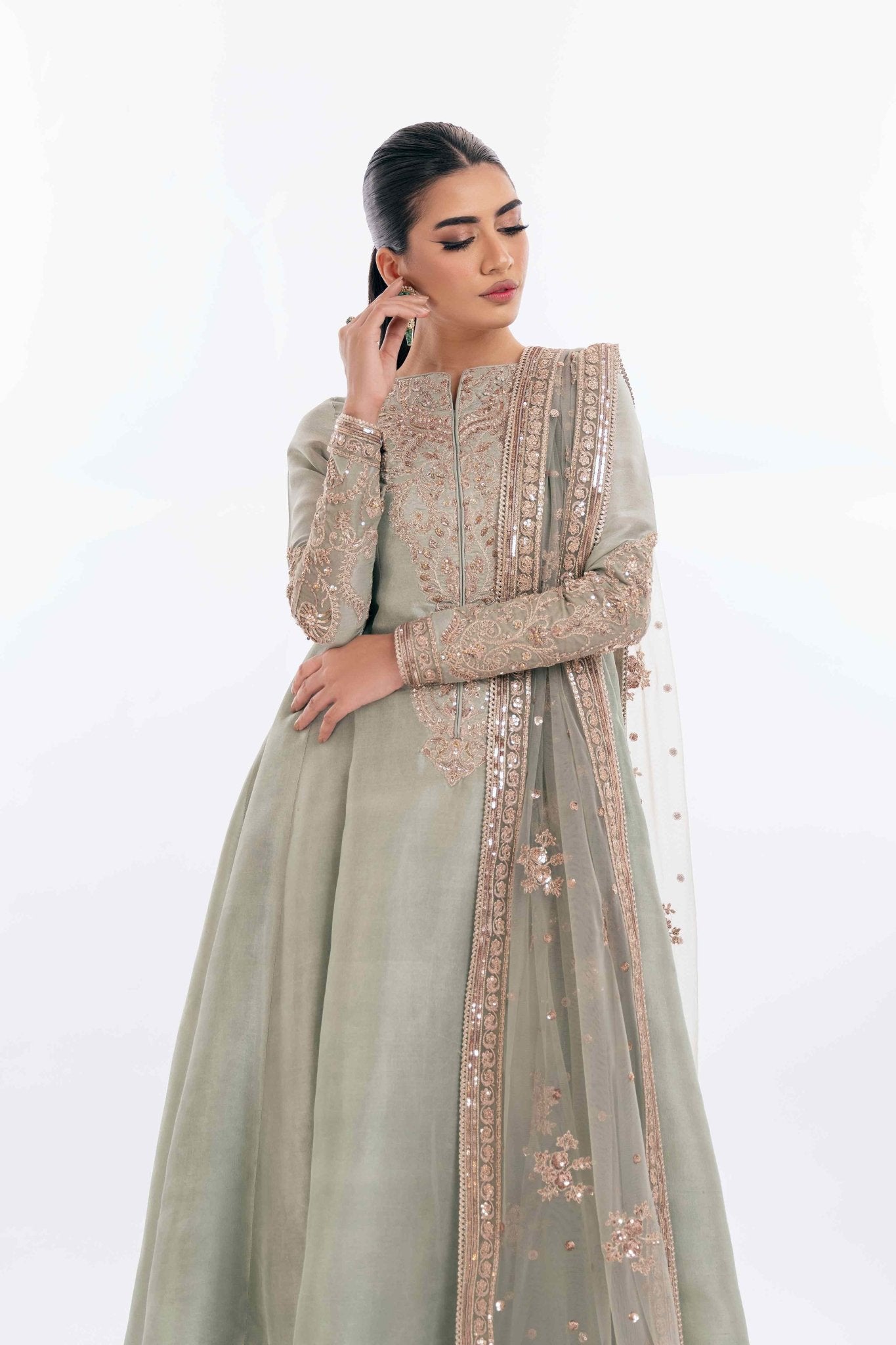 Pakistani Jade Zardozi Pure Silk Airline Shirt (3-Piece) - Image 5