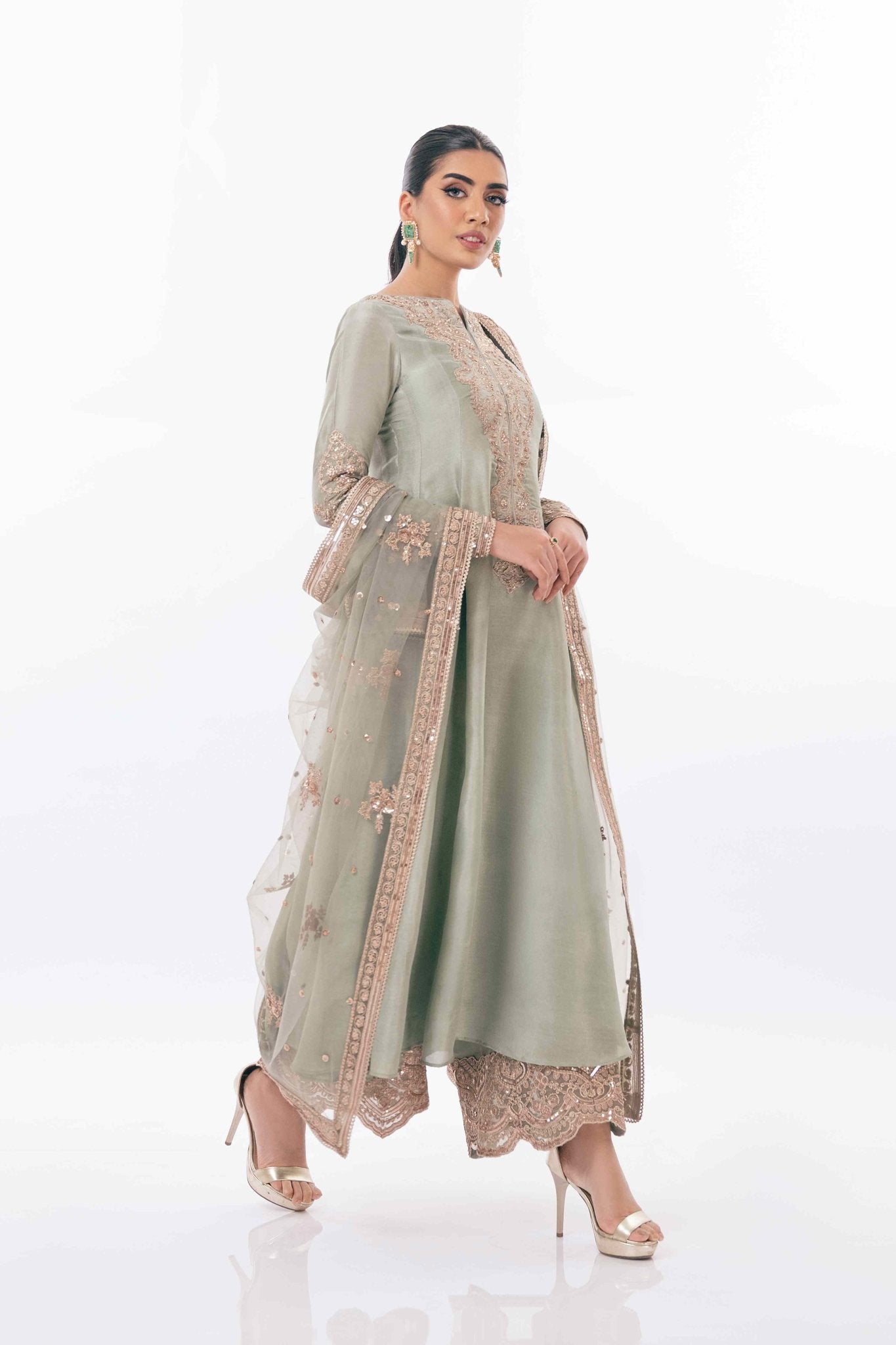 Pakistani Jade Zardozi Pure Silk Airline Shirt (3-Piece) - Image 7