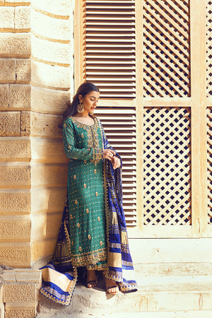 Pakistani Emerald Green Zardozi Silk Long Shirt (3-Piece) - Image 6