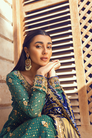 Pakistani Emerald Green Zardozi Silk Long Shirt (3-Piece) - Image 7