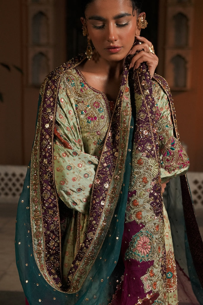 Pakistani Mint Zardozi Pure Silk Short Chogha (3-Piece) - Image 1
